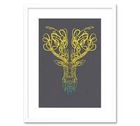 Wall Art Print Celtic Knot Stag Head Deer Ornate Decorative Scottish Framed Art Artery8 White W7 inch x H9 inch