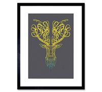 Wee Blue Coo Celtic Knot Stag Head Deer Ornate Decorative Scottish Framed Wall Art Print