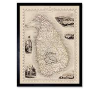Wee Blue Coo Ceylon Sri Lanka Map Art Print Framed Poster Wall Decor 12X16 Inch