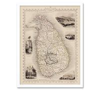 Wee Blue Coo Ceylon Sri Lanka Map Art Print Framed Poster Wall Decor 12X16 Inch