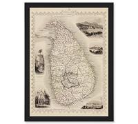 Wee Blue Coo Ceylon Sri Lanka Vintage Pictorial Map Artwork Framed Wall Art Print A4