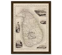 Wee Blue Coo Ceylon Sri Lanka Vintage Pictorial Map Artwork Framed Wall Art Print A4