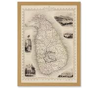 Wee Blue Coo Ceylon Sri Lanka Vintage Pictorial Map Artwork Framed Wall Art Print A4