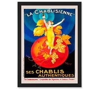 Artery8 Chablis Wine French Vintage Advert Artwork Framed Wall Art Print A4 in Black Artery8 Black