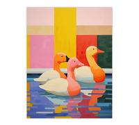 Wee Blue Coo Chameleon Ducks Swimming Vibrant Geometric Pattern Oil Painting Extra Large XL Wall Art Poster Print