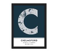 Wee Blue Coo Chelmsford England United Kingdom City Map Navy Colour Block Modern Typography Stylish Letter Framed Word Wall Art Print Poster for Home Décor CITYMAP1