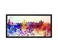 Wee Blue Coo Chicago Skyline USA Paint Splash Cityscape Long Panel Framed Wall Art Print