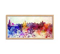 Wee Blue Coo Chicago Skyline USA Paint Splash Cityscape Long Panel Framed Wall Art Print