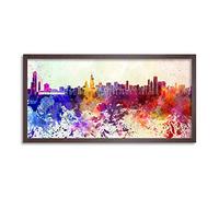 Wee Blue Coo Chicago Skyline USA Paint Splash Cityscape Long Panel Framed Wall Art Print