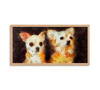 Wee Blue Coo Chihuahua Dog Puppies Cute Painting Long Panel Framed Wall Art Print