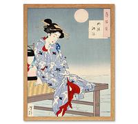 Wee Blue Coo Chikanobu Japanese Geisha Pier Moon Art Print Framed Poster Wall Decor 12x16 inch
