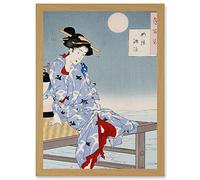 Wee Blue Coo Chikanobu Japanese Geisha Pier Moon Artwork Framed Wall Art Print A4
