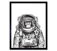 Wee Blue Coo Chimpanzee Astronaut Space Animal Art Print Framed Poster Wall Decor 12X16 Inch