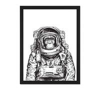 Wee Blue Coo Chimpanzee Astronaut Space Animal Large Framed Art Print Wall Poster 18x24 inch