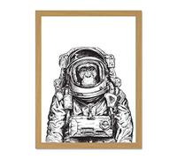 Wee Blue Coo Chimpanzee Astronaut Space Animal Large Framed Art Print Wall Poster 18x24 inch