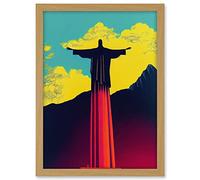Wee Blue Coo Christ the Redeemer Rio Brazil Pop Art Artwork Framed A3 Wall Art Print