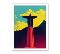 Wee Blue Coo Christ the Redeemer Rio Brazil Pop Art Artwork Framed Wall Art Print 18X24 Inch