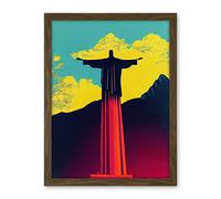 Wee Blue Coo Christ the Redeemer Rio Brazil Pop Art Artwork Framed Wall Art Print 18X24 Inch