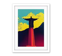 Wee Blue Coo Christ The Redeemer Rio Brazil Pop Art Artwork Framed Wall Art Print 18X24 Inch