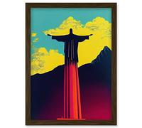 Wee Blue Coo Christ the Redeemer Rio Brazil Pop Art Artwork Framed Wall Art Print A4