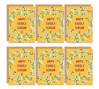 Artery8 Christmas Cards - Cuddle Season Mistletoe Set Xmas Greeting Cards With Envelopes Pack of 6 in Mustard Artery8 Mustard