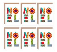 Artery8 Christmas Cards - Noel Patchwork Colourful Set Xmas Greeting Cards With Envelopes Pack of 6 in White Artery8 White