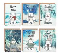 Wee Blue Coo Christmas Cards x6 Cute Polar Bears Snow Scene Kids (6 Designs)