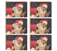 Wee Blue Coo Christmas Cards x6 Funny Santa Smoking Merry Christmas Set Xmas