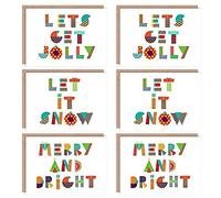 Wee Blue Coo Christmas Cards x6 Merry Bright Jolly Patchwork Set (3 Designs)