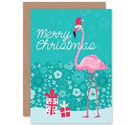Wee Blue Coo Christmas Tropical Funny Flamingo Florida Sealed Greeting Card Plus Envelope Blank inside