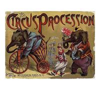 Wee Blue Coo Circus Procession Elephant Clown Vintage USA Art Print Poster Wall Decor 12X16 Inch