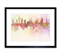 Wee Blue Coo Cityscape Barcelona Spain Paint Splash Skyline Picture Framed Wall Art Print
