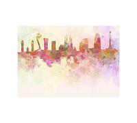 Wee Blue Coo Cityscape Barcelona Spain Paint Splash Skyline Picture Wall Art Print
