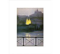 Wee Blue Coo Cityscape Prague Vtlava River Gold Church Spire Dome Dusk Wall Art Print