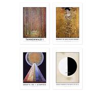 Wee Blue Coo Classic Paintings Klimt Tannenwald Adele Bloch-Bauer Hilma Af Klint Altarpiece Buddhas Standpoint A4 Poster Pack of 4 Wall Art