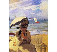 Wee Blue Coo Claude Monet Camille On Beach At Trouville Old Master Painting Art Print Poster Wall Decor 12X16 Inch