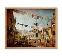 Wee Blue Coo Clotheslines Venice Washing Line Laundry By Cityscape Art Print Framed Poster Wall Decor 12X16 Inch