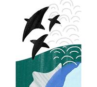 Wee Blue Coo Collage Abstract Flying Fish Extra Large XL Wall Art Poster Print