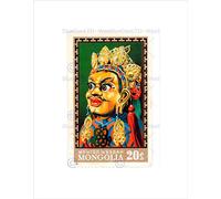 Wee Blue Coo Color Mongolia Mongolian Postage Stamp Vintage Wall Art Print