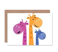 Wee Blue Coo COLORFUL GIRAFFE FAMILY ISOLATED ON WHITE BIRTHDAY BLANK GREETINGS CARD