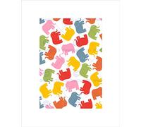 Wee Blue Coo Colourful Pattern Cartoon Elephants Kids Child Bedroom Wall Art Print