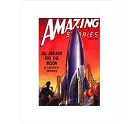 Wee Blue Coo Comics Amazing Stories Rocket Ship Moon Space Sci Fi Wall Art Print