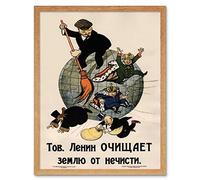 Wall Art Print Vintage Soviet Propaganda Poster Communism Lenin Anti Capitalist Revolution Art Framed Artery8 Light Oak W12 inch x H16 inch