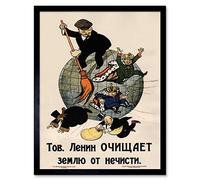 Wall Art Print Vintage Soviet Propaganda Poster Communism Lenin Anti Capitalist Revolution Art Framed Artery8 Black W12 inch x H16 inch