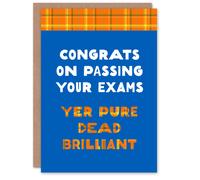 Wee Blue Coo Congratulations Card Exam Congrats Pure Dead Brilliant Scottish Tartan in Black Wee Blue Coo Black