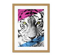 Wee Blue Coo Contemporary Bold CMYK Tiger Large Framed Art Print Wall Poster 18x24 inch