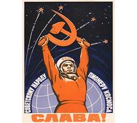 Wee Blue Coo Cosmonaut Gagarin USSR Red Communism Large Canvas Print