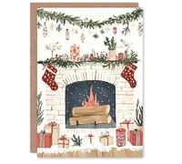 Wee Blue Coo Cosy Fireplace Scene Decorations Presents Fun Xmas Art Blank For All Christmas Card
