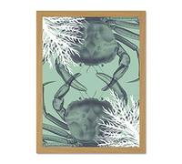 Wee Blue Coo Crab And Coral Collage Large Light Oak Framed Art Print Wall Poster 18x24 inch