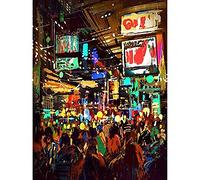Wee Blue Coo Crowded Cityscape at Night Art Print Canvas Premium Wall Decor Poster